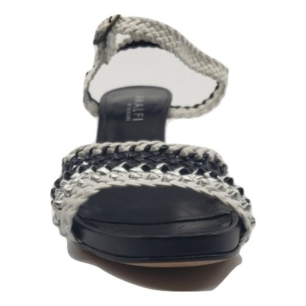 Olinda Black White Silver Woven Leather Amalfi Sandals
