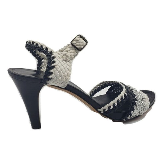 Olinda Black White Silver Woven Leather Amalfi Sandals
