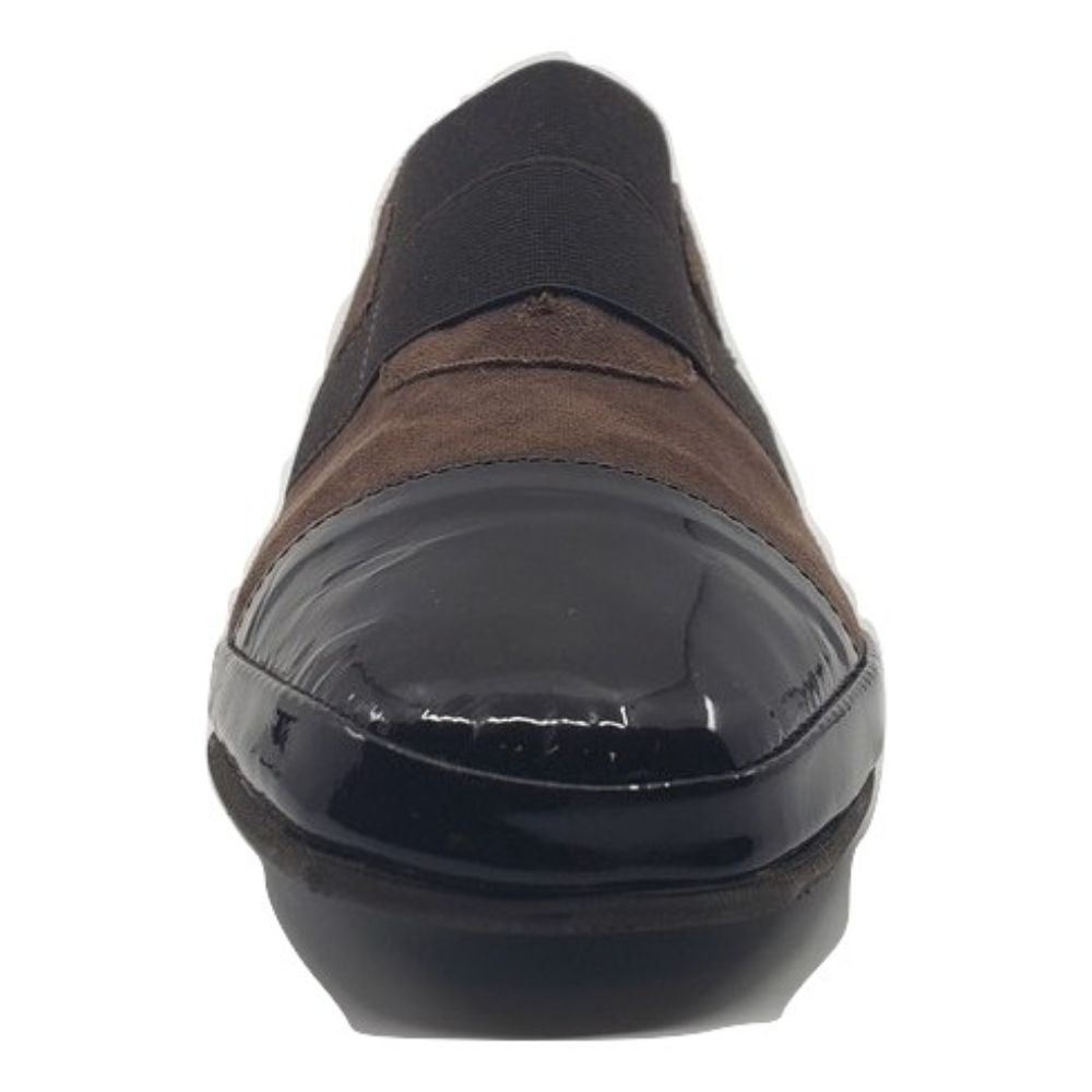 Amalfi Brown Fabric and Patent Leather Sneaker Platform Flat