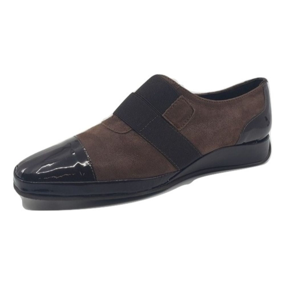 Amalfi Brown Fabric and Patent Leather Sneaker Platform Flat