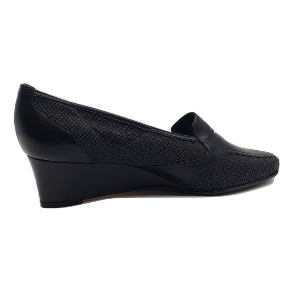 Navy Black Fabric and Leather Prevata Wedge Pumps