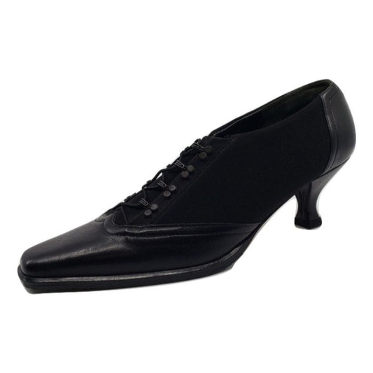 Merino Black Leather and Fabric Prevata Pumps