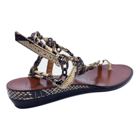 Lanvin Spring 2012 Flat Black and White Snake Leather Chain Strap Sandals