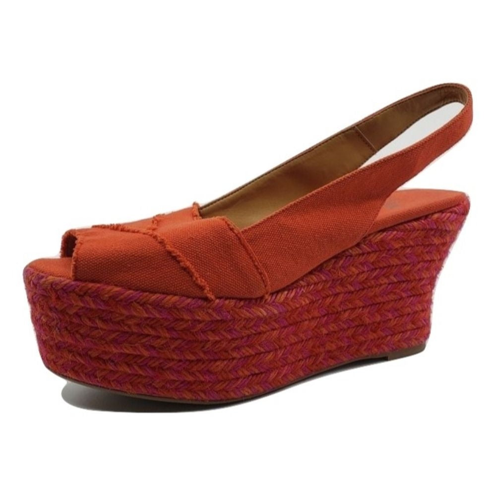 Castañer Pink and Red Fabric Raffia Wedge Sandals