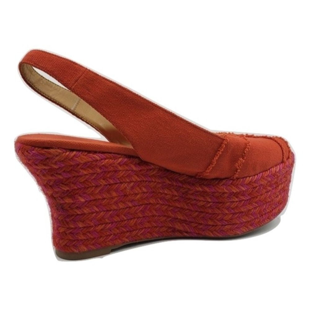 Castañer Pink and Red Fabric Raffia Wedge Sandals