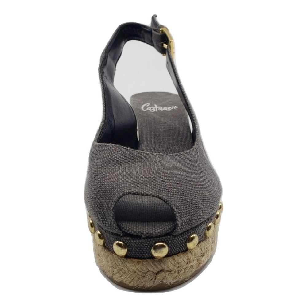 Gray Fabric Castañer Raffia Wedge Sandals