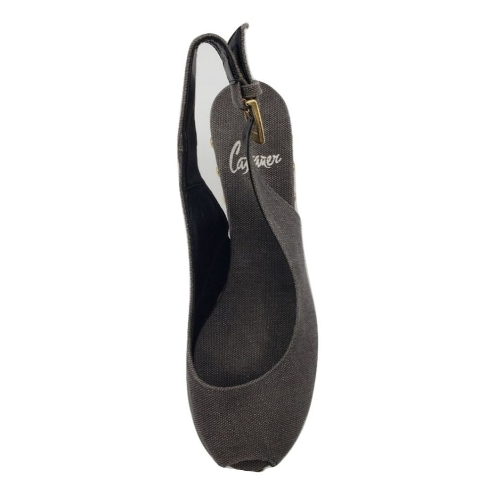 Gray Fabric Castañer Raffia Wedge Sandals