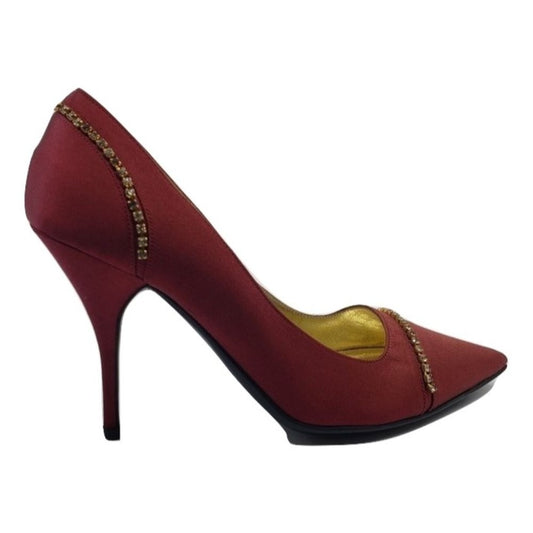 Mary Norton Crimson Red Satin Jewelled Pumps