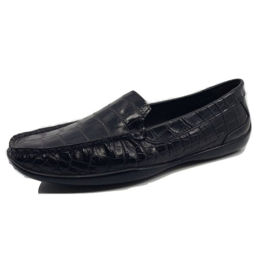 1139002 Vogue Black Crocodile Leather AGL Loafer Flats