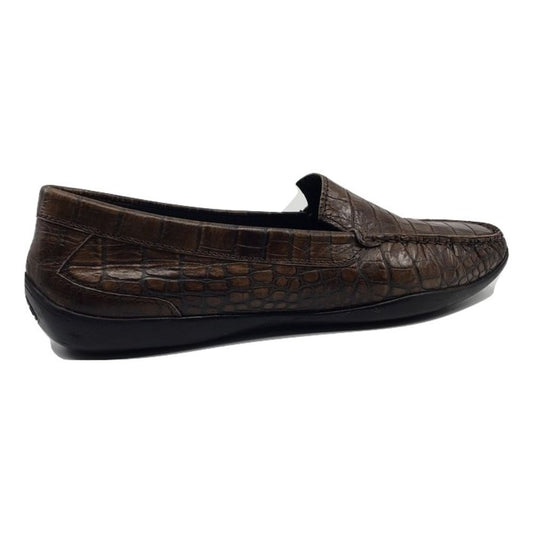 1139002 Brown Crocodile Leather Vogue AGL Flat Loafers