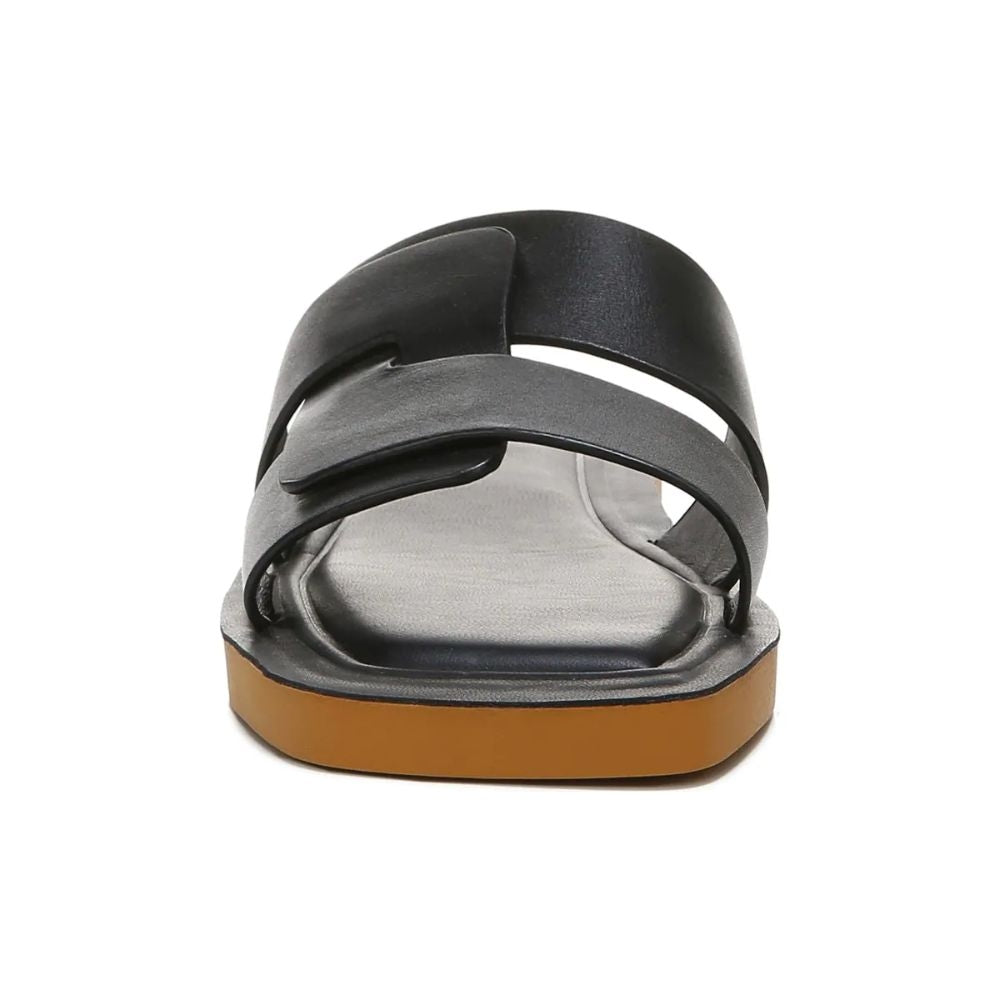 Capri Slide Black Leather Franco Sarto Slide Flat Sandals
