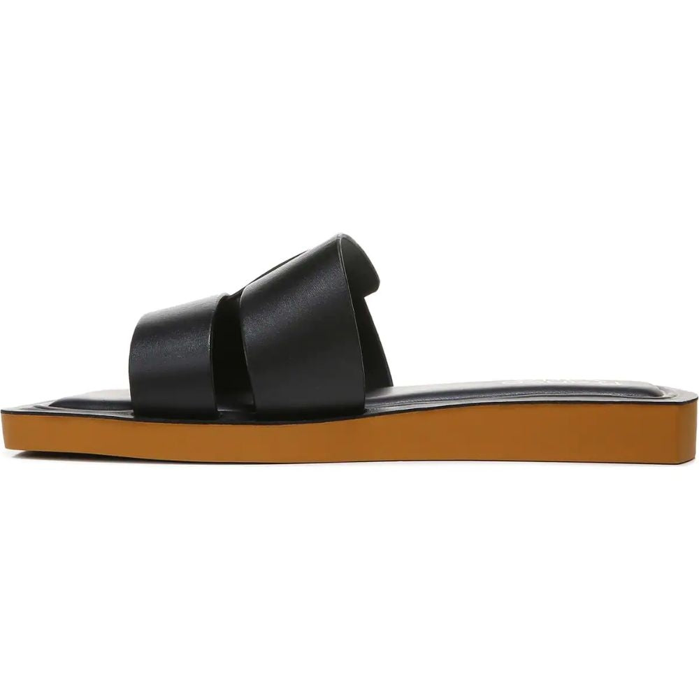 Capri Slide Black Leather Franco Sarto Slide Flat Sandals