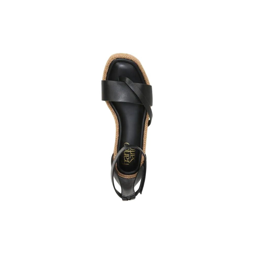 Verita Black Leather Franco Sarto Wedge Sandals