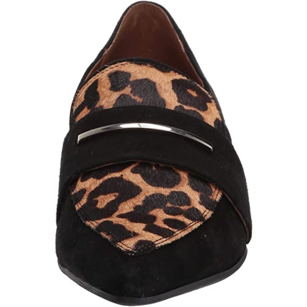 Wynne Black Suede and Camel Leopard Calfhair Franco Sarto Loafer Flats
