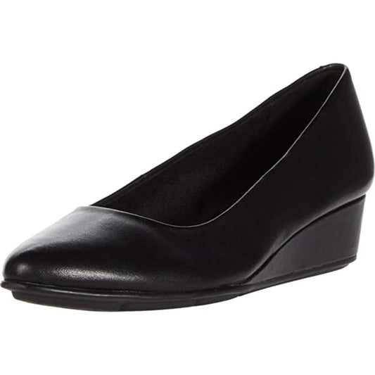 Abelle Black Leather Easy Spirit Wedge Pumps