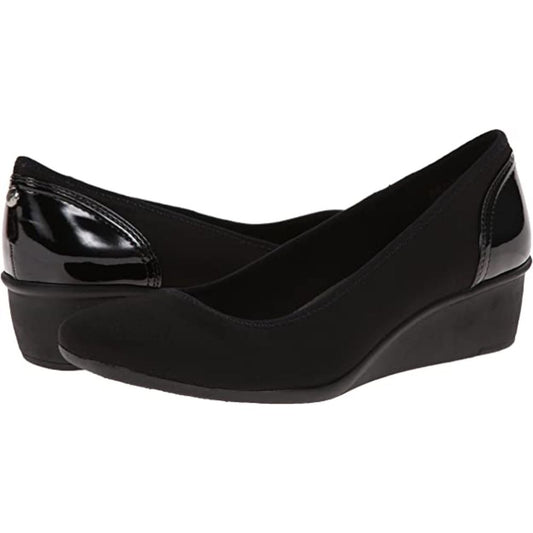 Wisher Black Fabric Anne Klein Leather Wedge Pumps