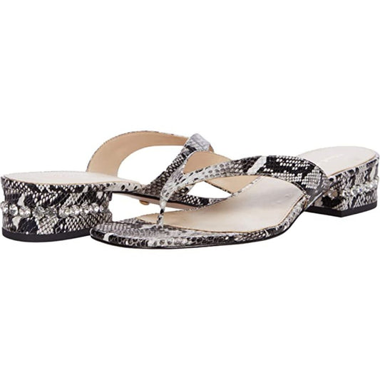 Niall Black White Snake Leather Pelle Moda Slide Sandals