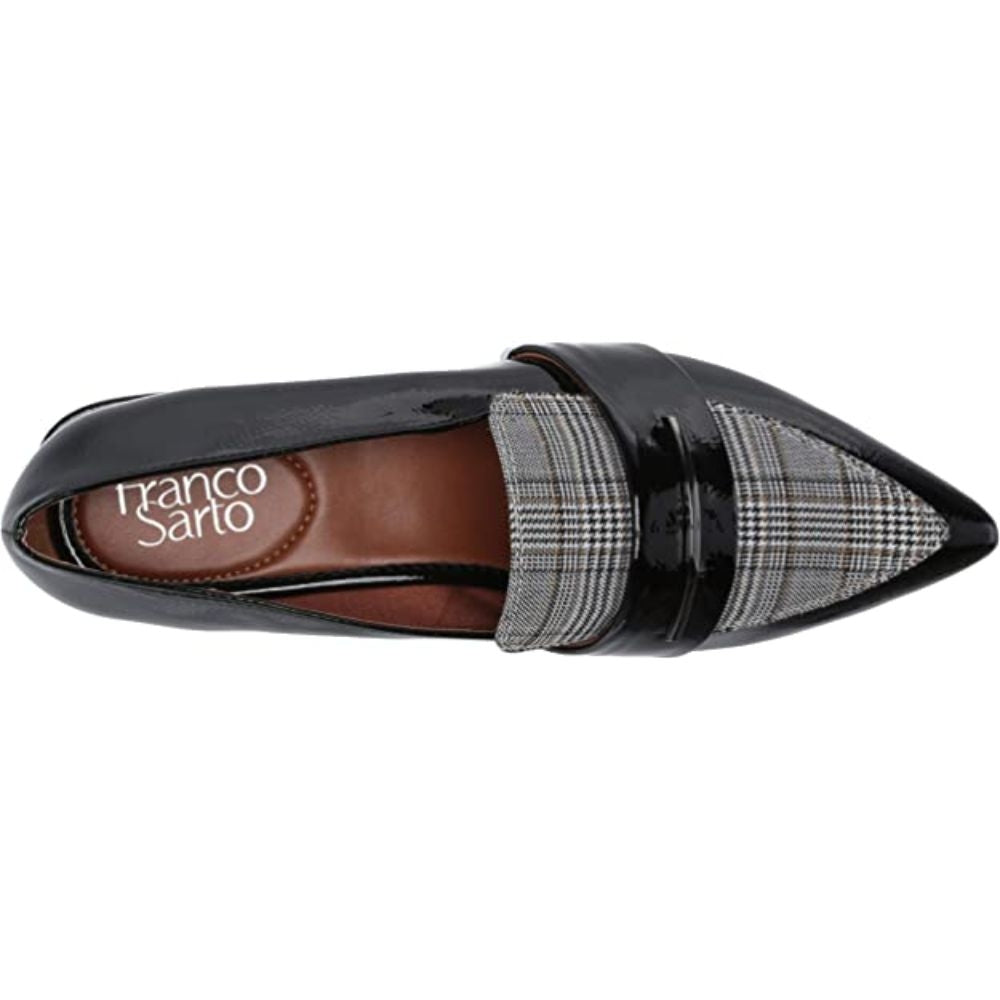 Wynne Black Plaid Fabric and Patent Franco Sarto Loafer Flats