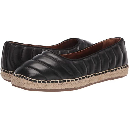 Kiya Black Leather Franco Sarto Espadrille Flats