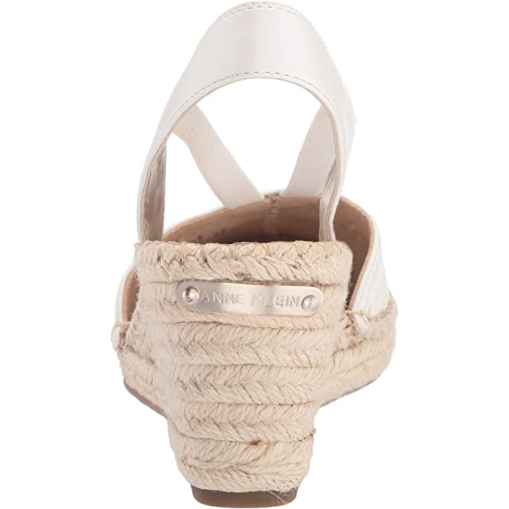 Aneesa White Leather Anne Klein Espadrille Wedge Sandals