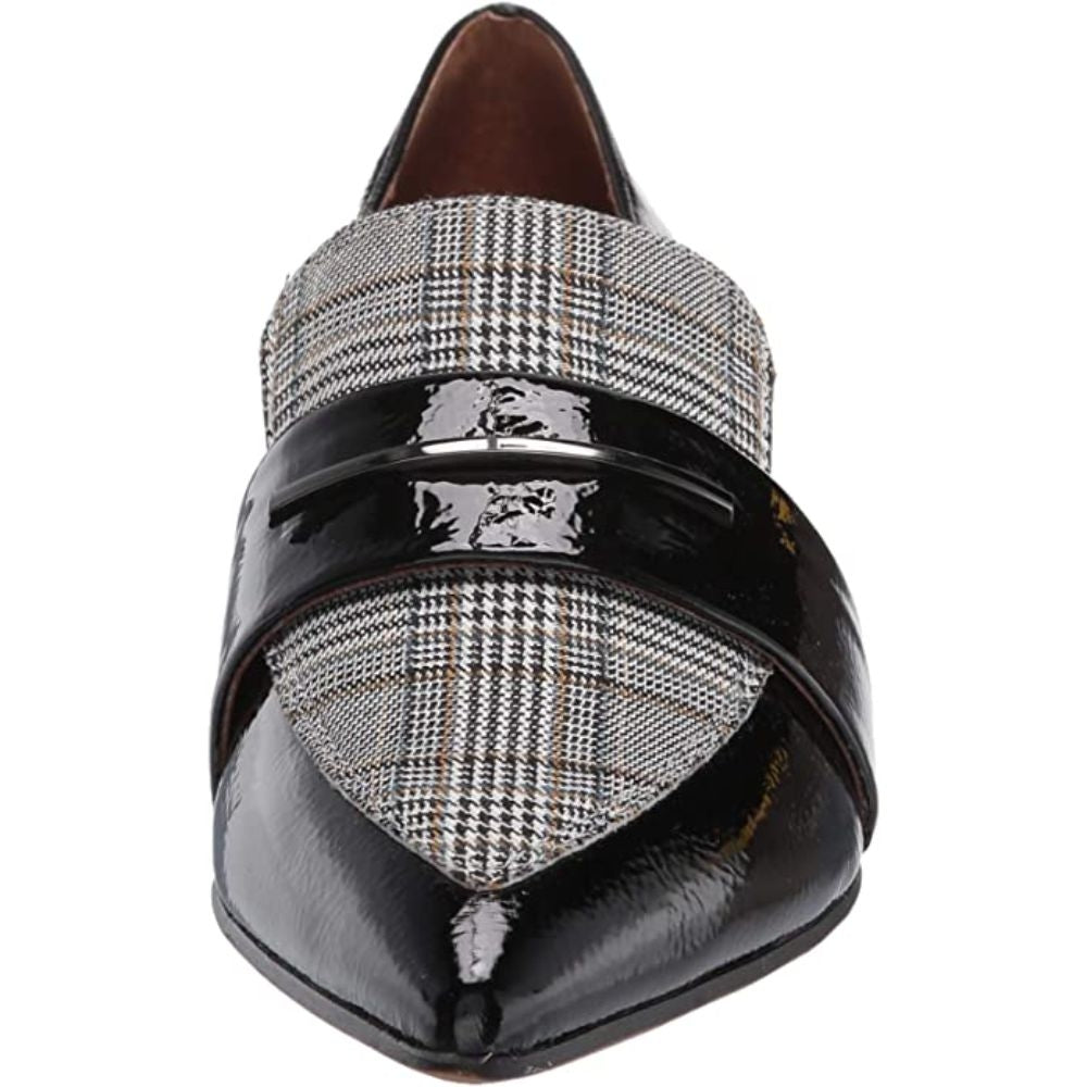 Wynne Black Plaid Fabric and Patent Franco Sarto Loafer Flats