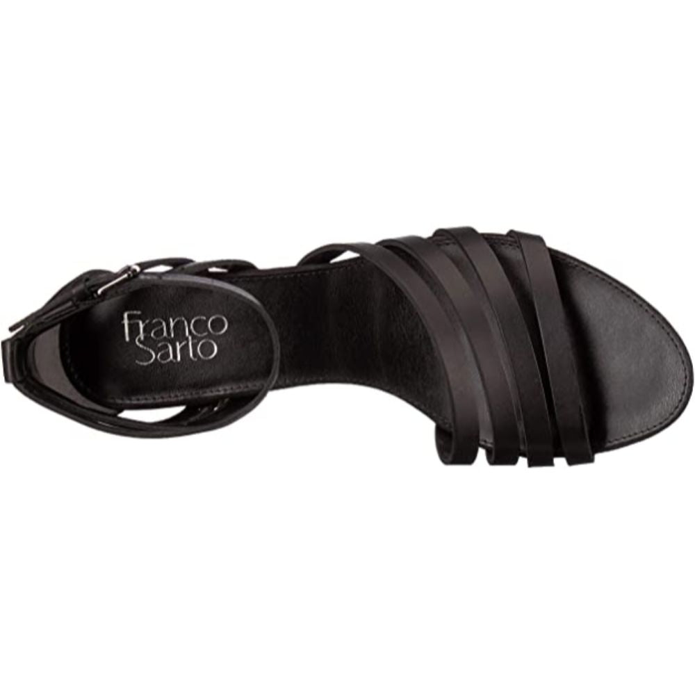 Della Black Leather Franco Sarto Wedge Sandal