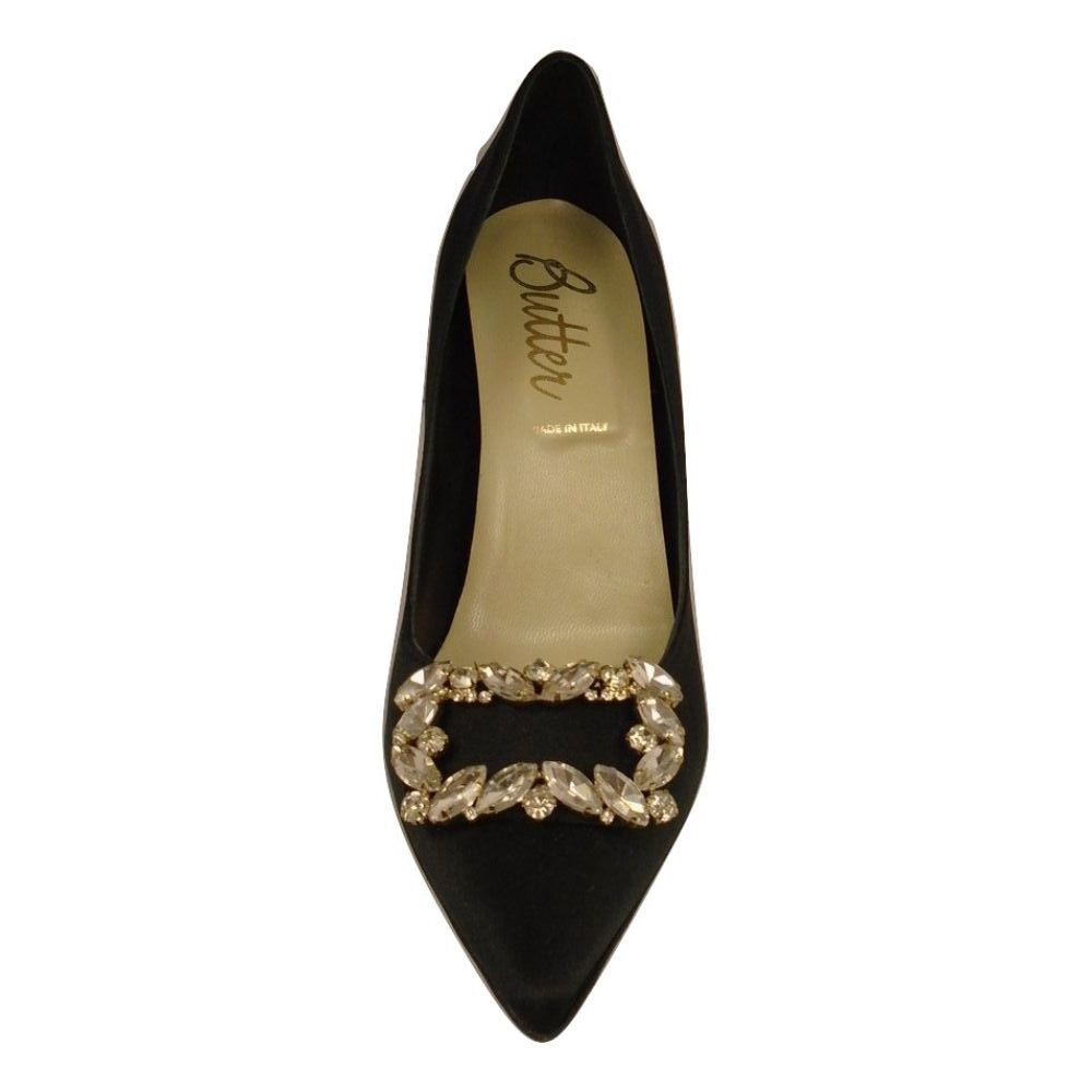 Castor Black Satin Butter Pumps