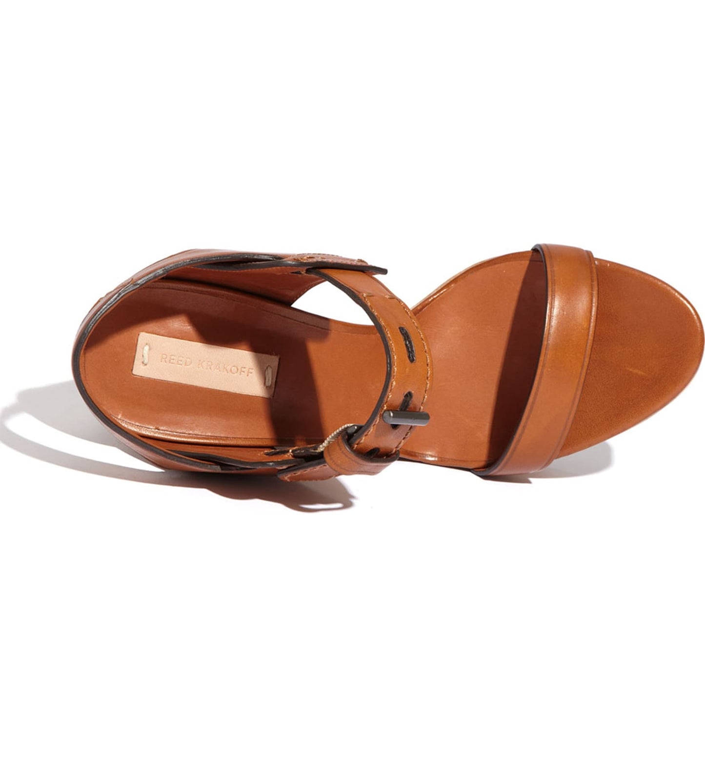 Reed Krakoff Brown Leather Slingback Cutout Platform Wooden Sandals 103-448