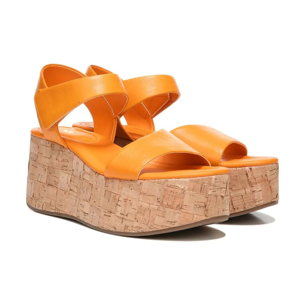 Demi 2 Orange Leather Franco Sarto Platform Wedge Sandals