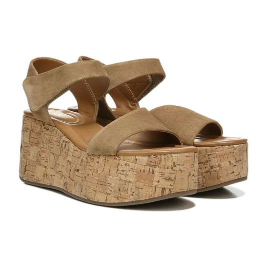Demi 2 Toasted Barley Suede Franco Sarto Platform Wedge Sandals