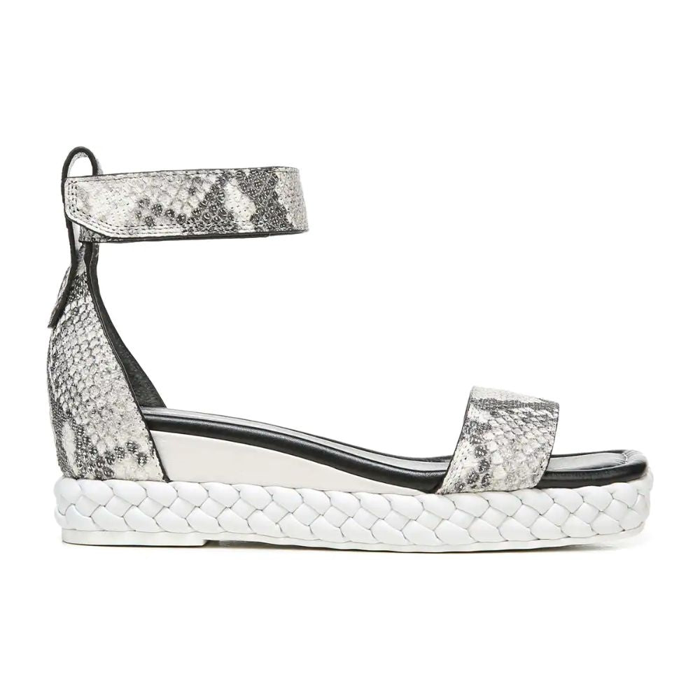 Tiana 2 Black and White Snake Leather Franco Sarto Wedge Sandals