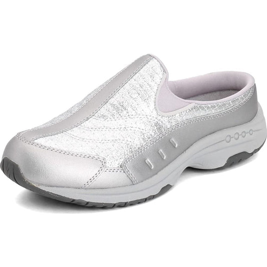 Traveltime Silver Leather and Fabric Easy Spirit Clogs