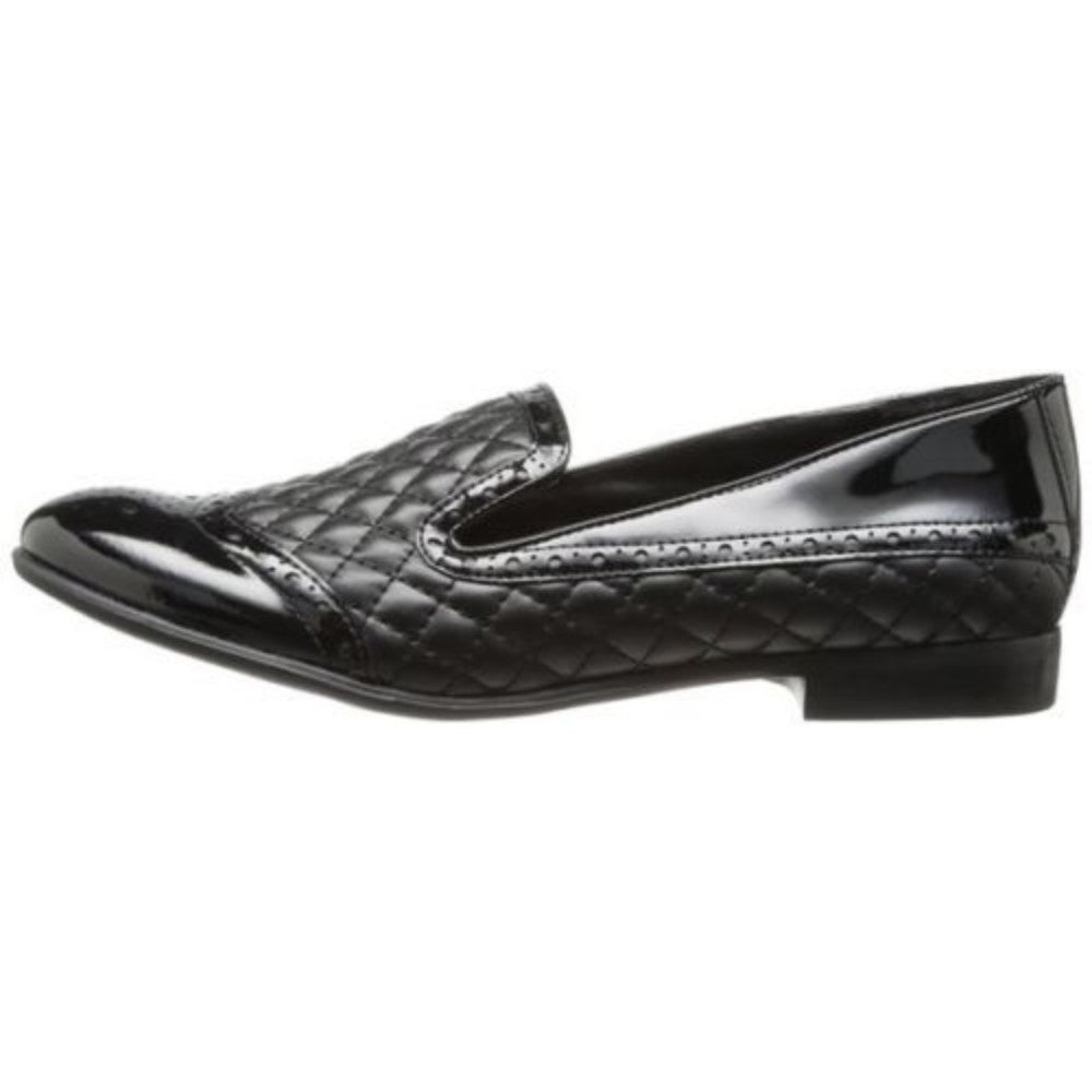Franco Sarto Women's Tweed Black Quilted Leather Loafer Flat