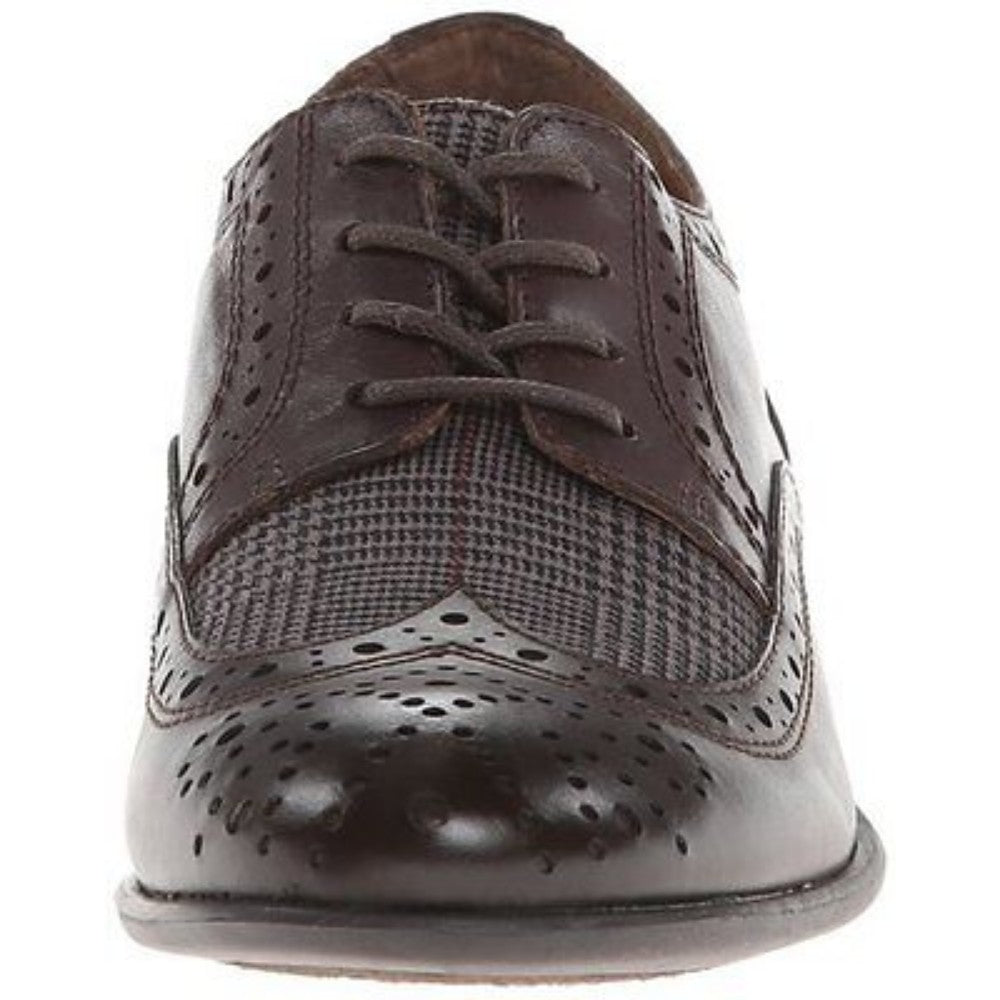 Franco Sarto Women's Trace Tuxedo Brown Leather and Fabric Oxford Flat