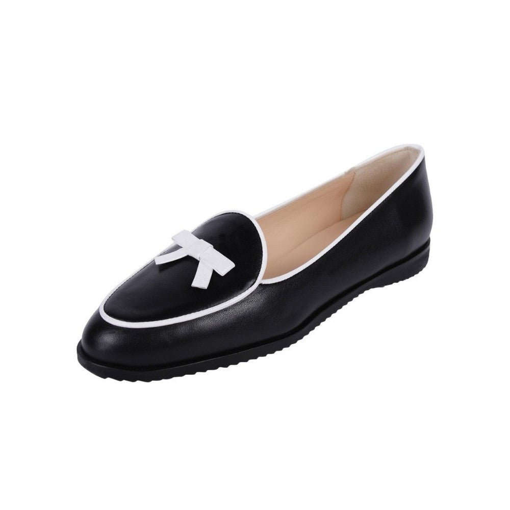 Jon Josef Women's Belgian Black and White Leather Loafer Flats - M - 5