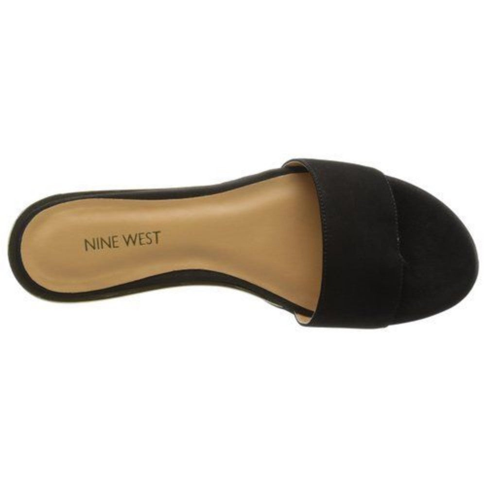 Nine West Womens Xandose Black Leather Slide Sandal