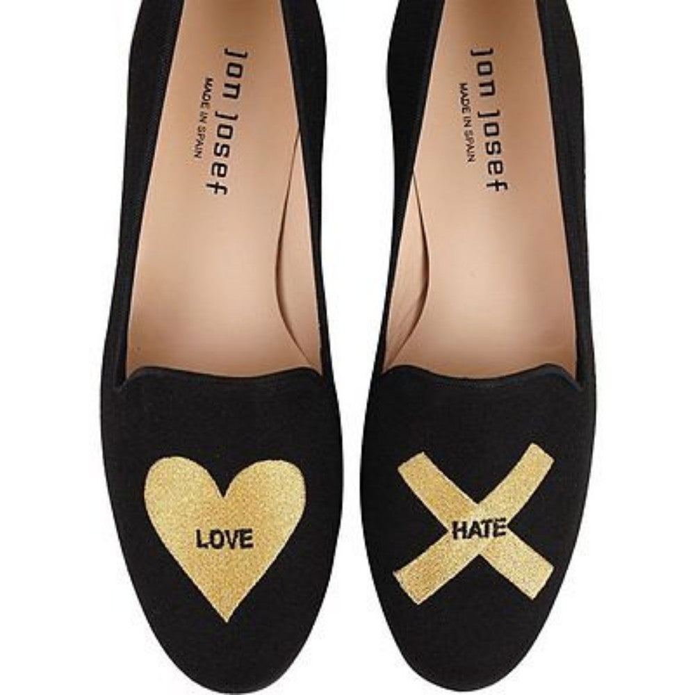 Jon Josef Womens Gatsby Love & Hate Black Linen Loafer Flat