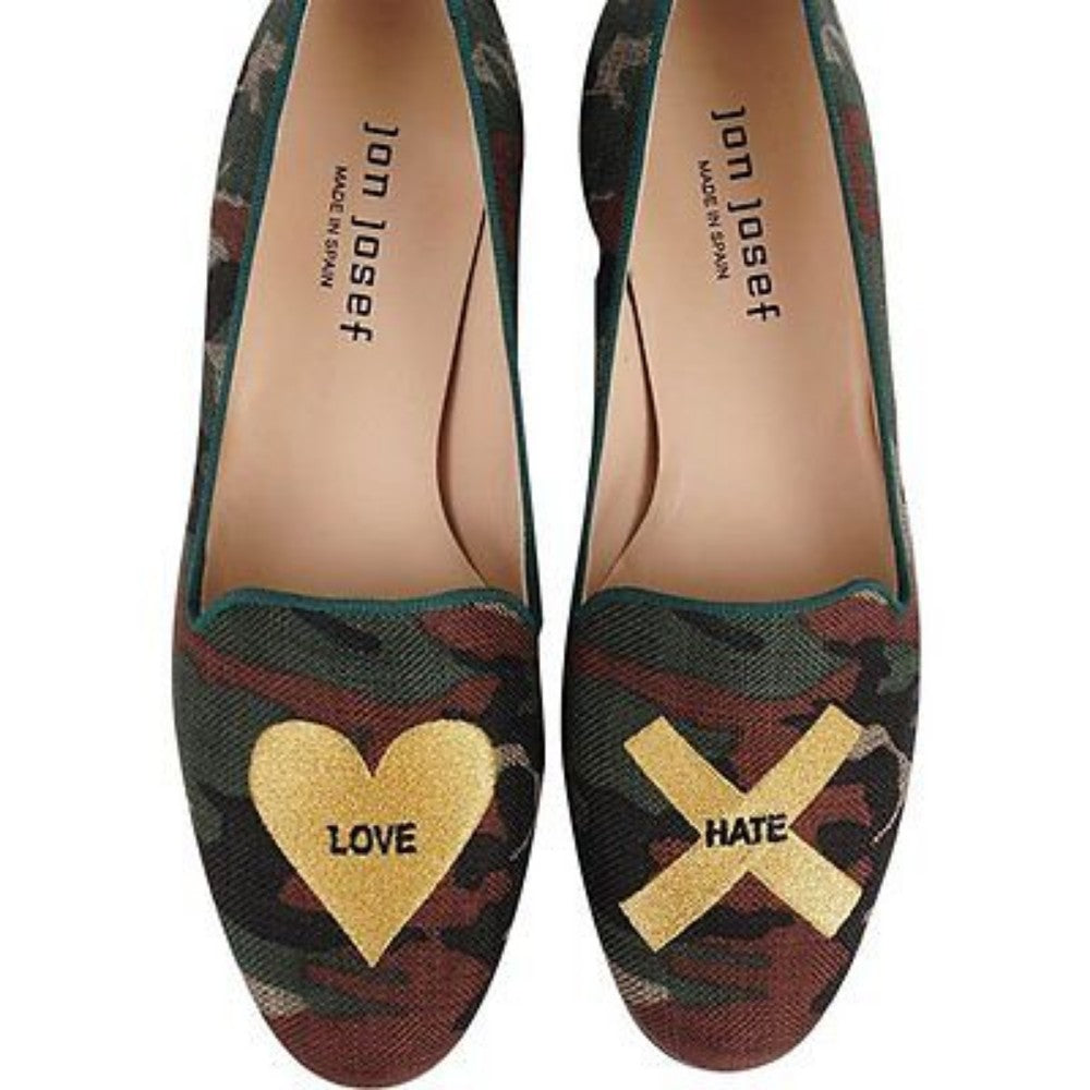 Jon Josef Womens Gatsby Love & Hate Khaki Linen Loafer Flat