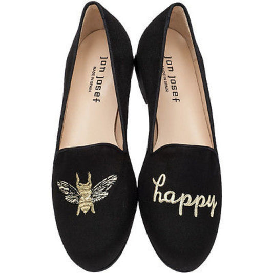 Jon Josef Womens Bee Happy Black Linen Loafer Flat