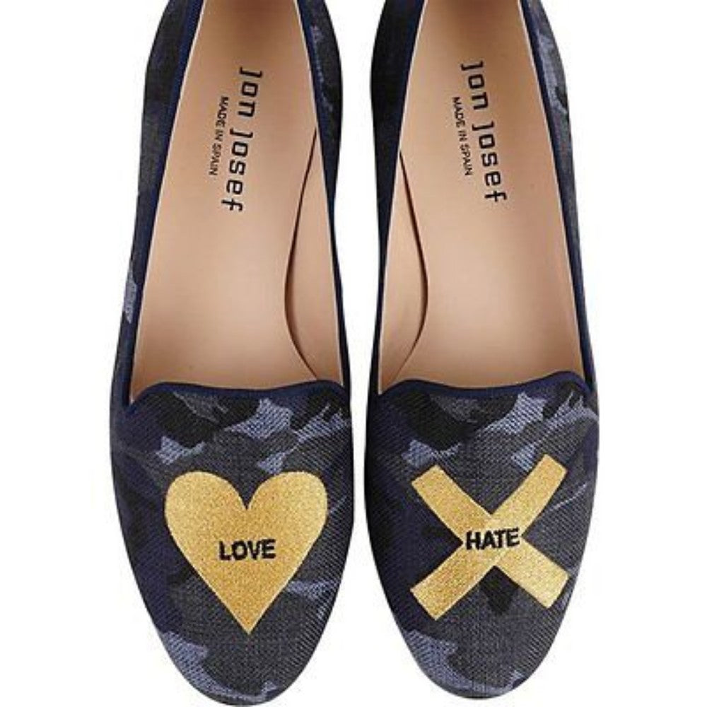 Jon Josef Womens Gatsby Love & Hate Navy Linen Loafer Flat