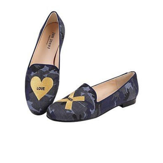 Jon Josef Womens Gatsby Love & Hate Navy Linen Loafer Flat