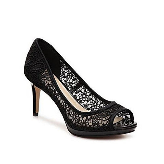 Nine West Women's Gilded Black Fabric Lace Peeptoe Pump