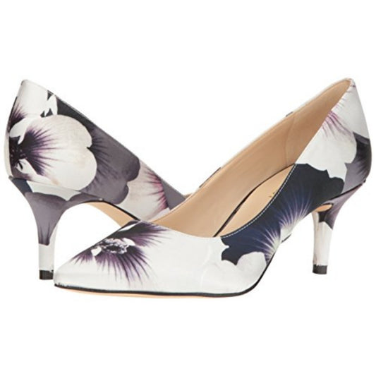 Nine West Womens Margot Black White Satin Floral Pump