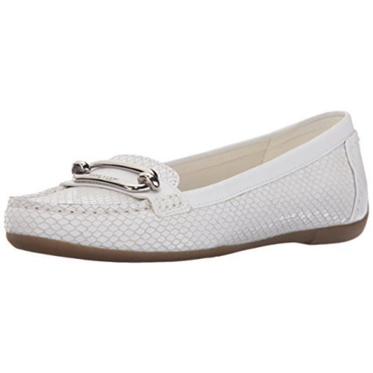Noris White Reptile Leather Anne Klein Loafer Flat