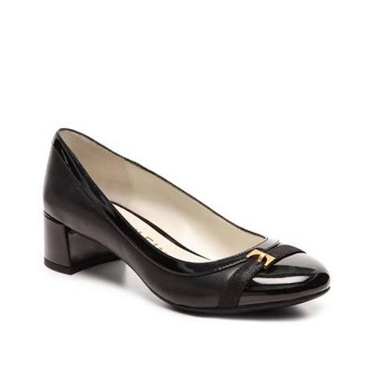 Histina Black Leather Anne Klein Low Heel Pump