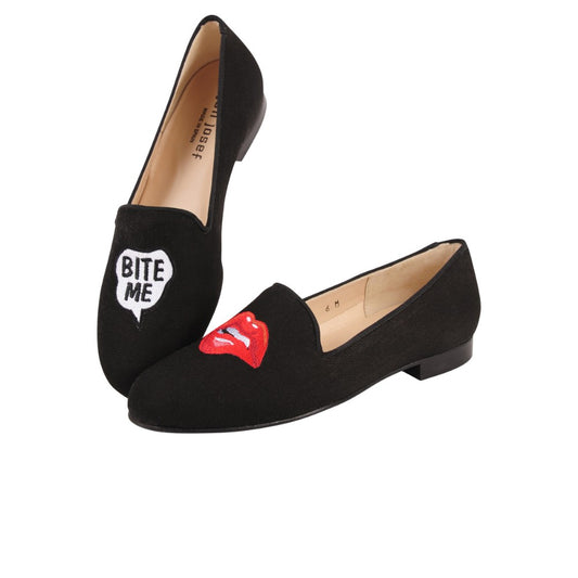 Gatsby Bite me Black Linen Jon Josef Loafer Flat