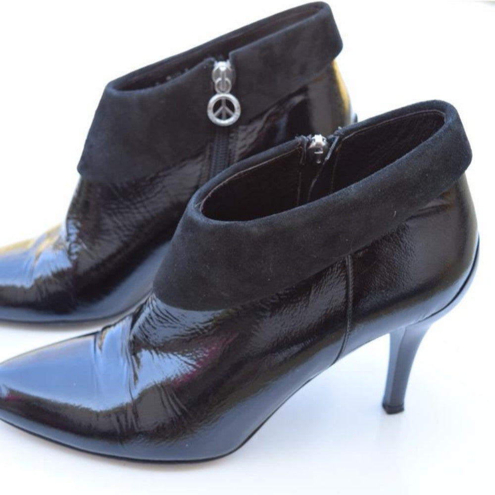 Rula Black Patent and Suede Donald Pliner Ankle Boot