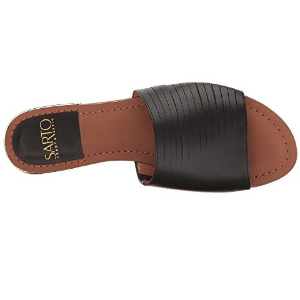 Amani Black Leather Franco Sarto Slide Flat Sandal