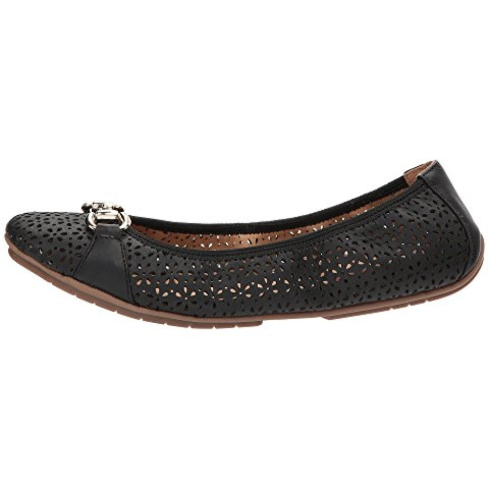 Me Too Women's Luna Black Leather Perforated Ballerina Flat