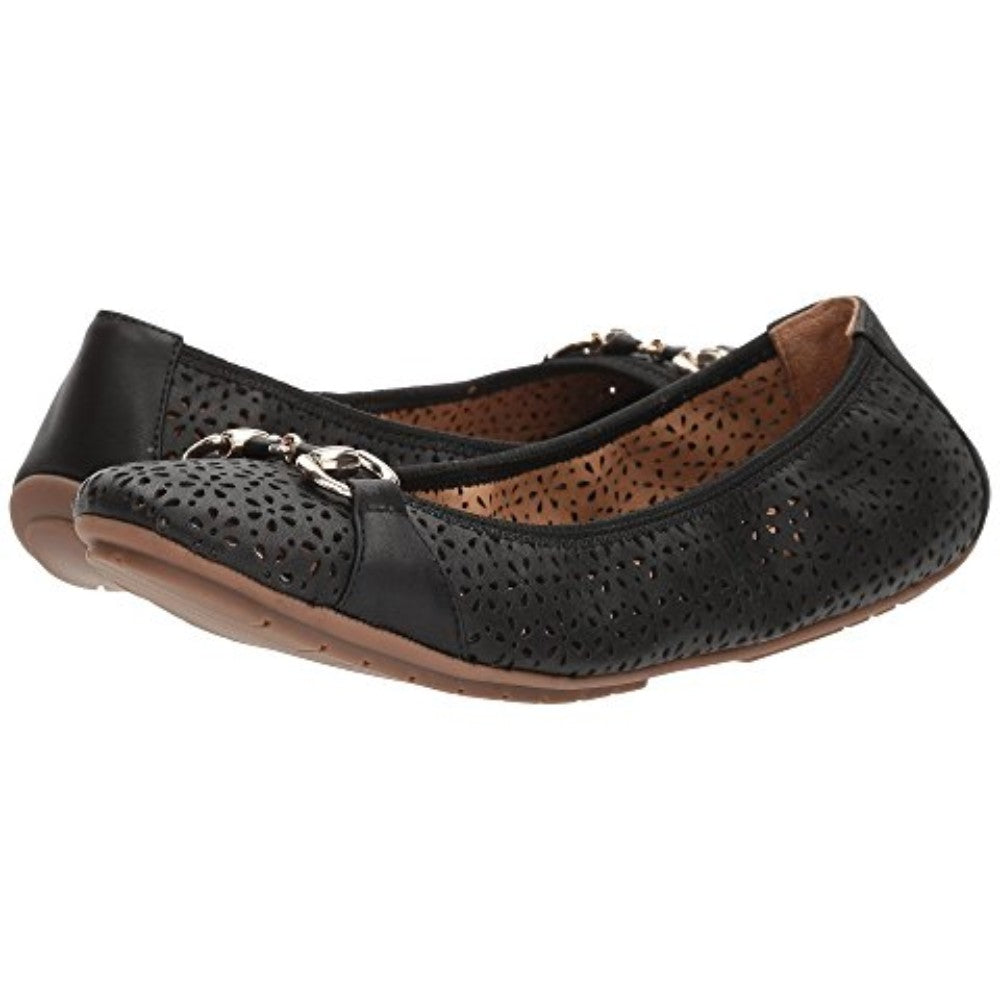 Me Too Women's Luna Black Leather Perforated Ballerina Flat